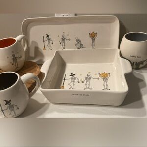 Rae Dunn Halloween Skeleton 5 piece serving & Bakeware - White